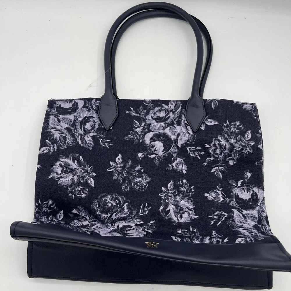 Victoria Secret VS Floral Book Tote Travel Bag Large Purple‎ Flowers~NWOT